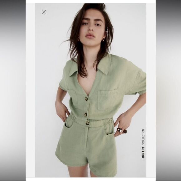 Zara Pants - ZARA Linen Blend Playsuit Romper
